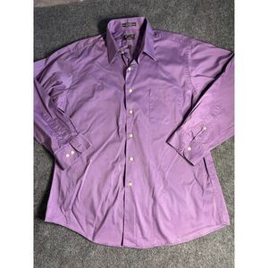 Arrow Dress Shirt Mens XL Purple Fitted Wrinkle‎ Free Shinny Stretch Collared